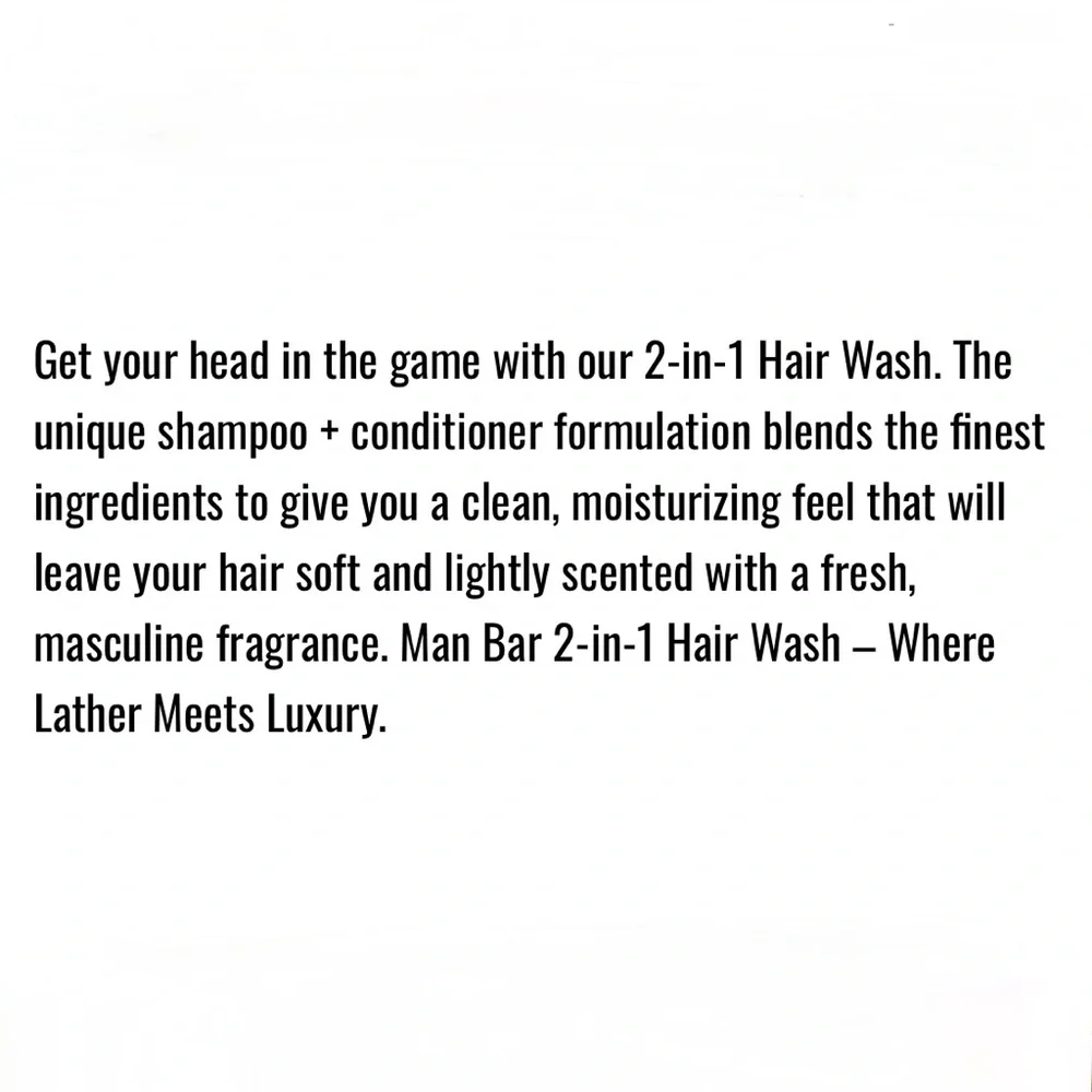 MAN BAR 2 in 1 HAIR WASH Shampoo + Conditioner in Spiced Tobacco Scent Travel